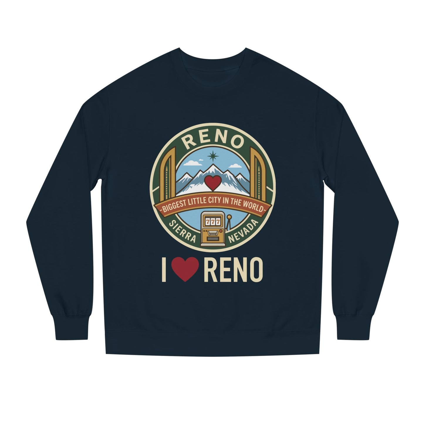 I  Reno Sweatshirt — Vintage Reno Nevada Mountain Badge Crewneck