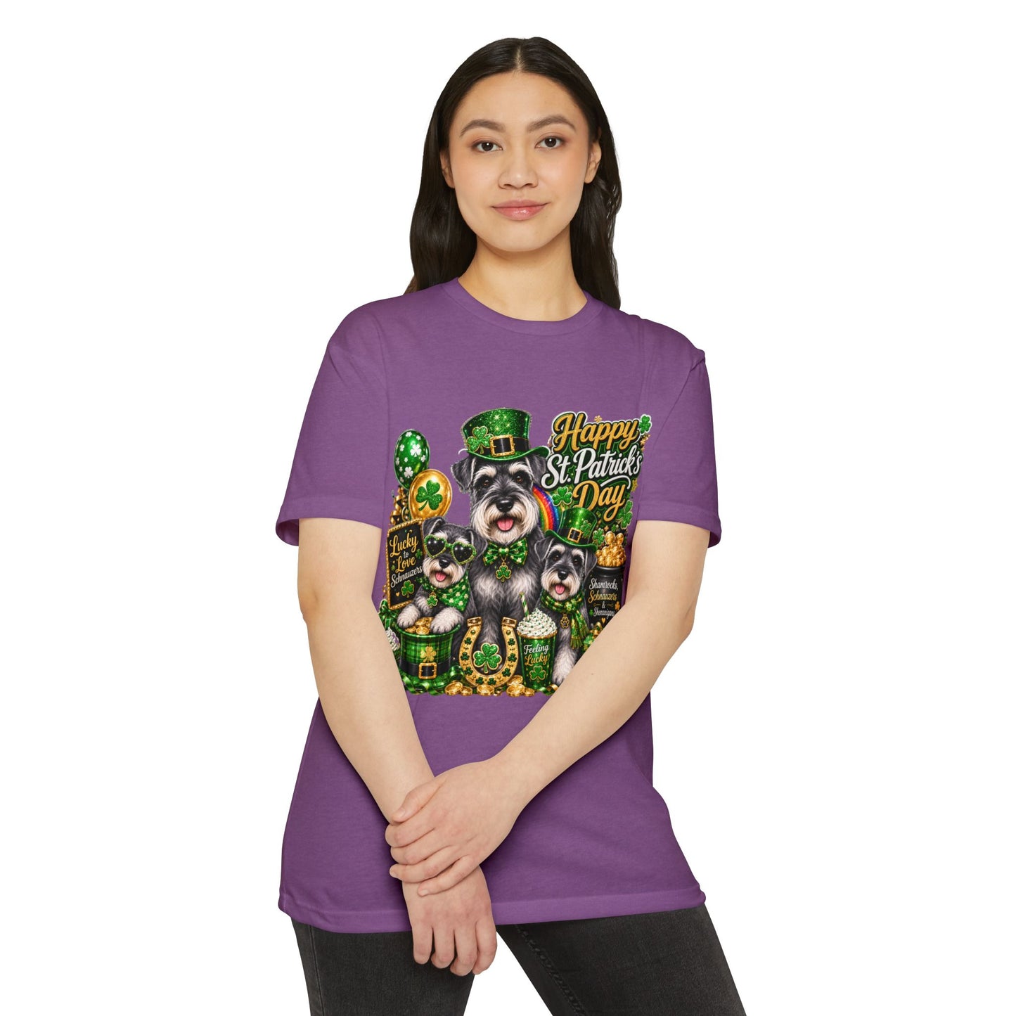 St. Patrick's Day Schnauzer T-Shirt — "Happy St. Patrick's Day" Lucky Dogs Tee
