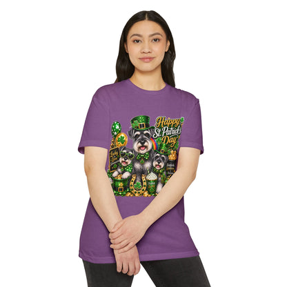 St. Patrick's Day Schnauzer T-Shirt — "Happy St. Patrick's Day" Lucky Dogs Tee