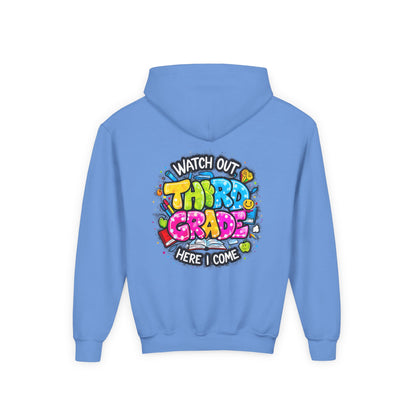 Third Grade Hoodie — "Watch Out Third Grade Here I Come" Kids Back-to-School Sweatshirt