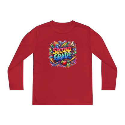 Second Grade Youth Long Sleeve Tee — Colorful School Supplies Back-to-School Shirt