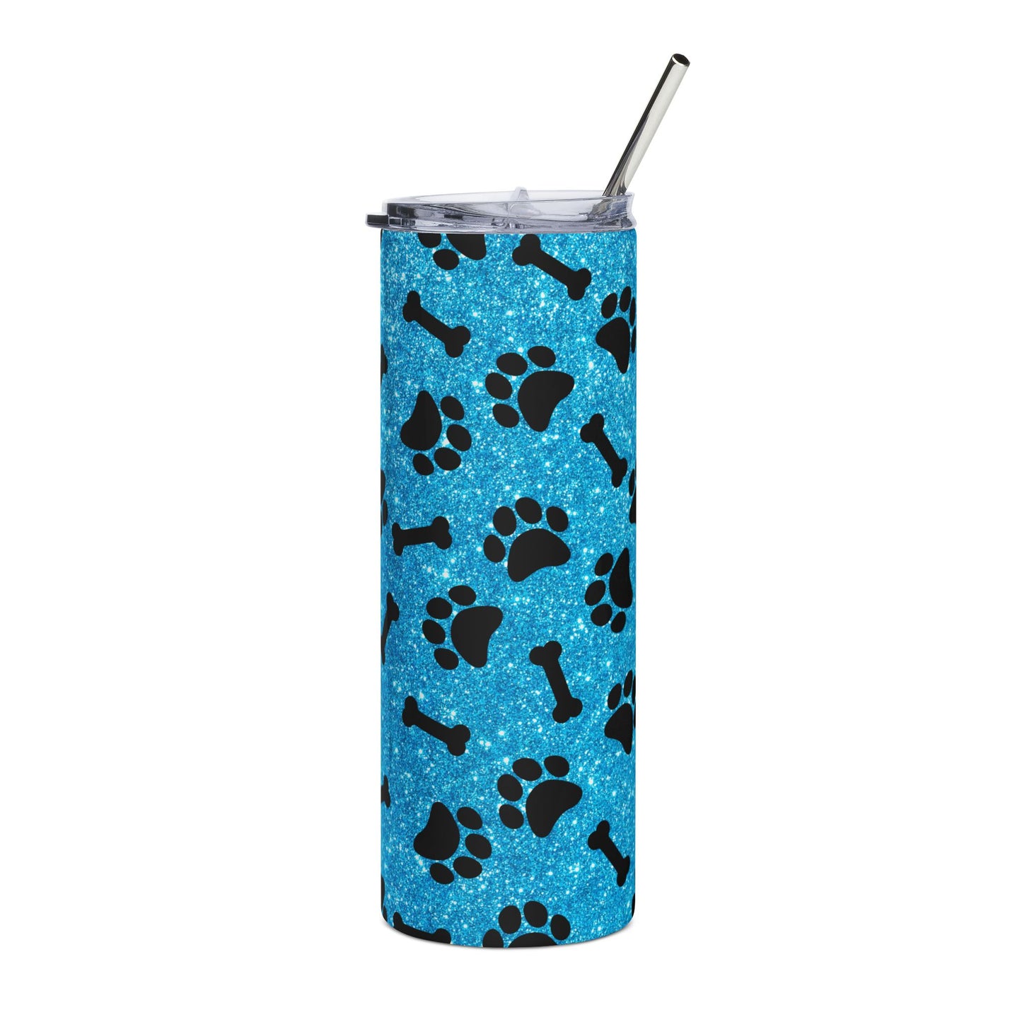 Pet Paw Print 20oz Stainless Tumbler — Blue Dog Bone & Paw Pattern