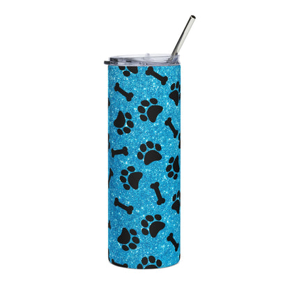 Pet Paw Print 20oz Stainless Tumbler — Blue Dog Bone & Paw Pattern