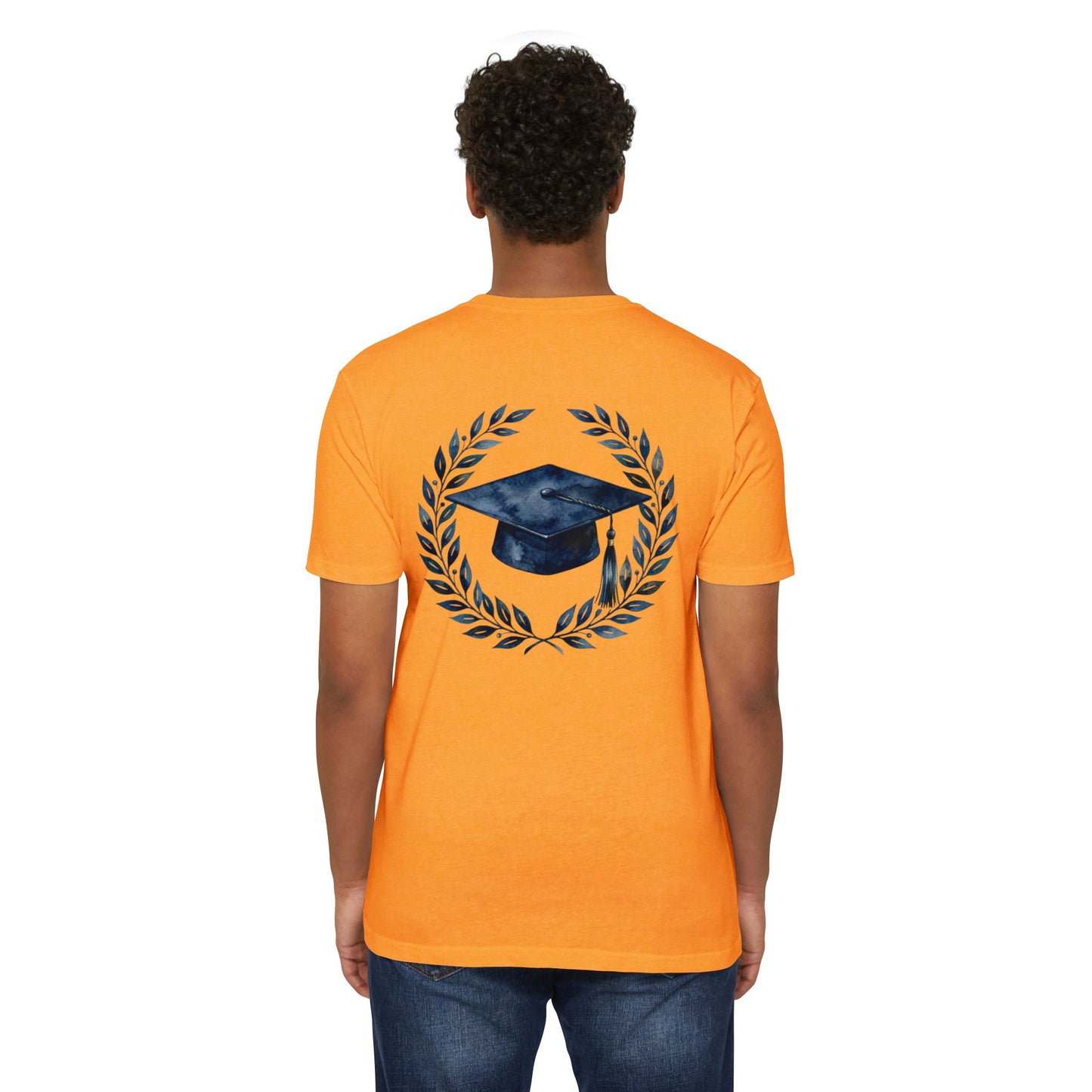 Graduation Cap Laurel T-Shirt — Navy Watercolor Grad Tee