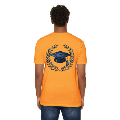 Graduation Cap Laurel T-Shirt — Navy Watercolor Grad Tee