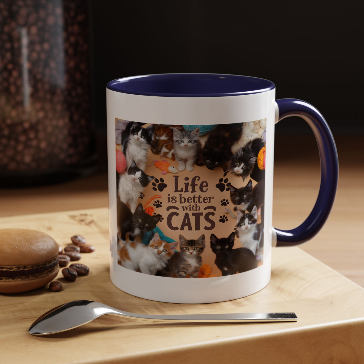 Cat Lover Accent Coffee Mug — “Life Is Better With Cats” 11/15oz
