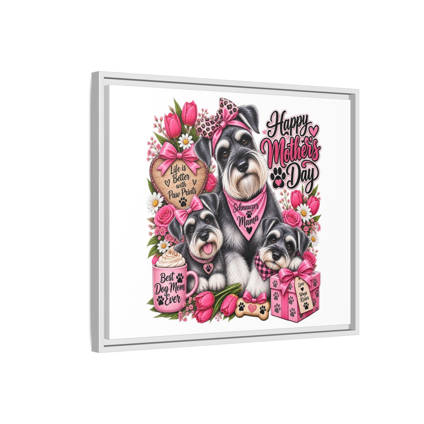 Happy Mother’s Day Schnauzer Canvas — Framed Matte Wall Art