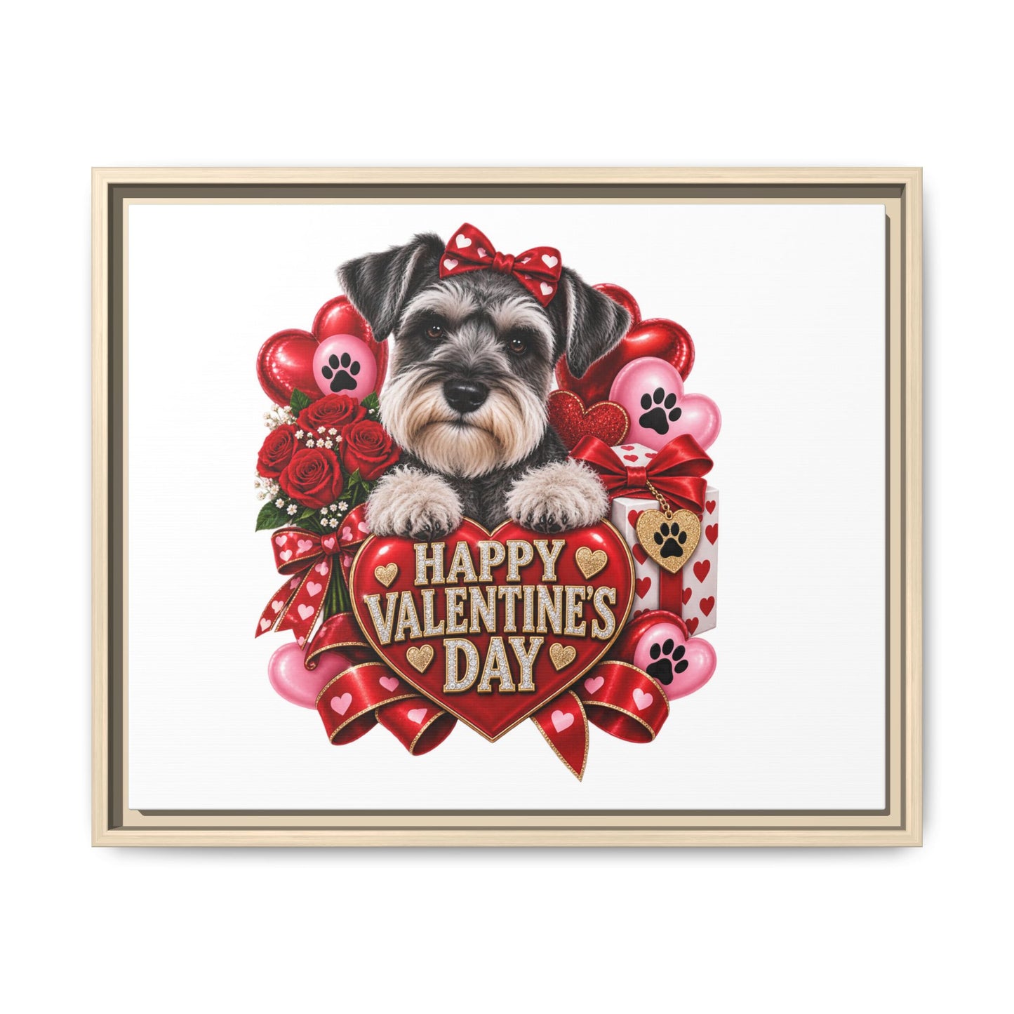 Valentine’s Day Schnauzer Framed Canvas