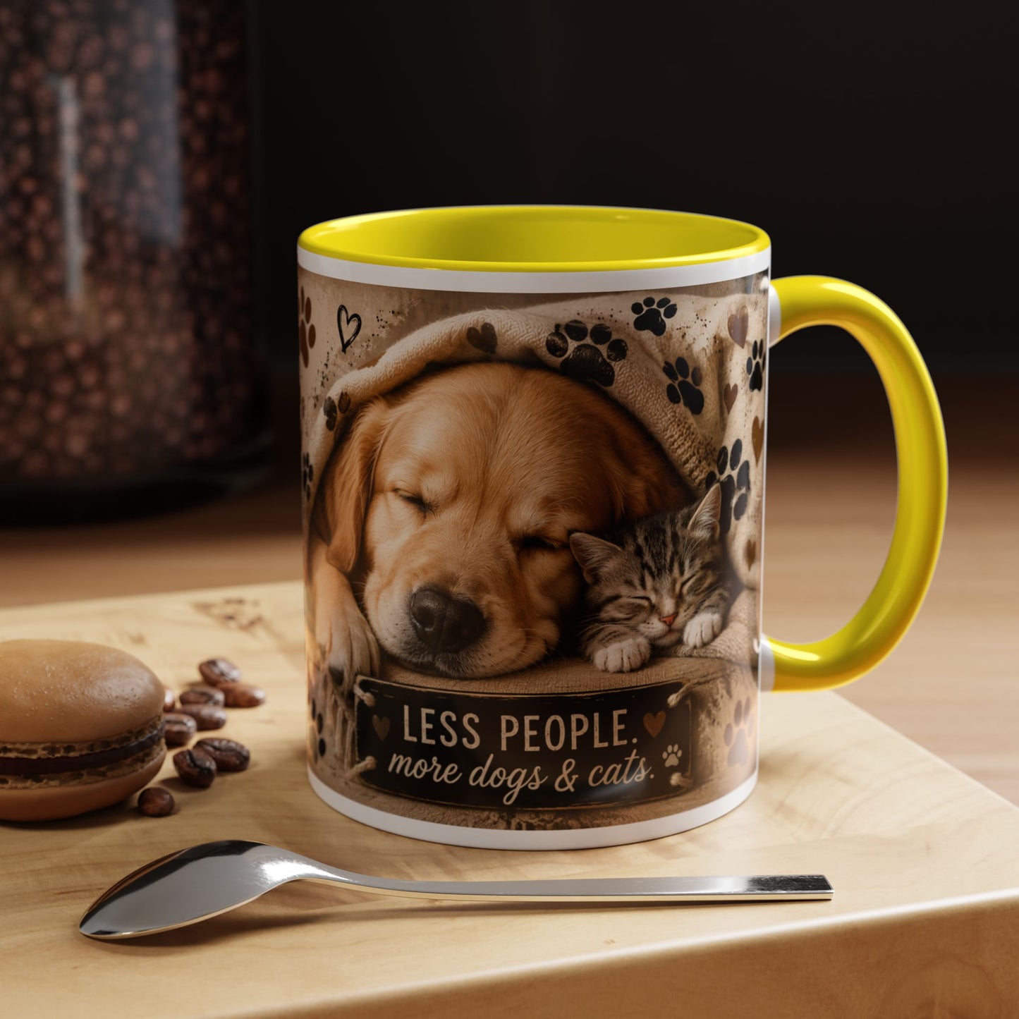 Dog & Cat Coffee Mug - "Less People, More Dogs & Cats" Accent Ceramic Mug