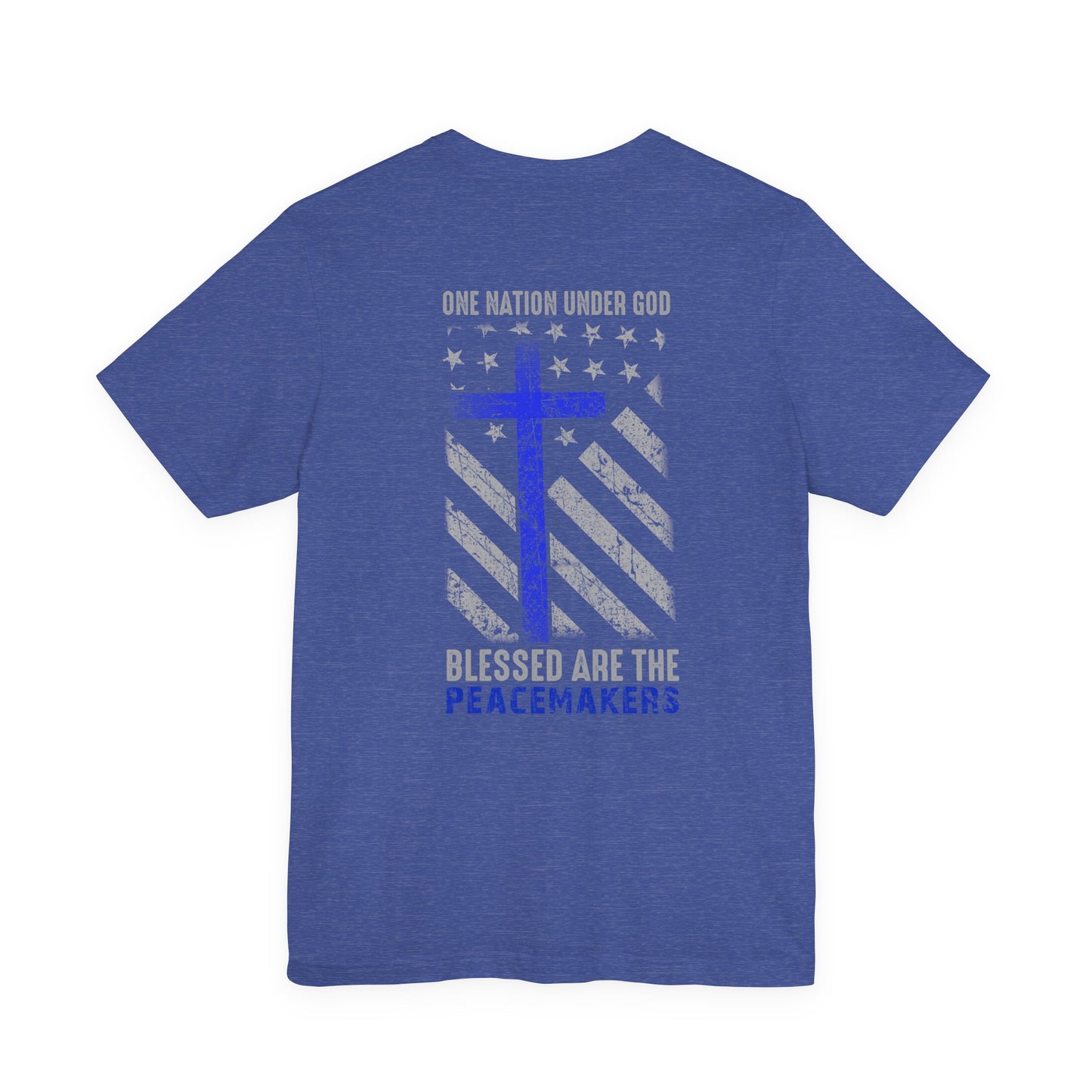 Blessed Are the Peacemakers T‑Shirt — Thin Blue Line Cross, "One Nation Under God" Patriotic Police Tee
