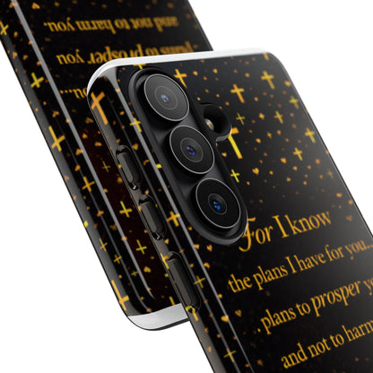 Phone Case — "For I Know" Jeremiah 29:11 Gold Cross Christian Tough Case