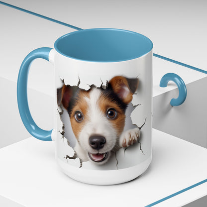 Jack Russell Puppy Peek Accent Coffee Mug – Cute Dog Rupture Design (11/15oz)