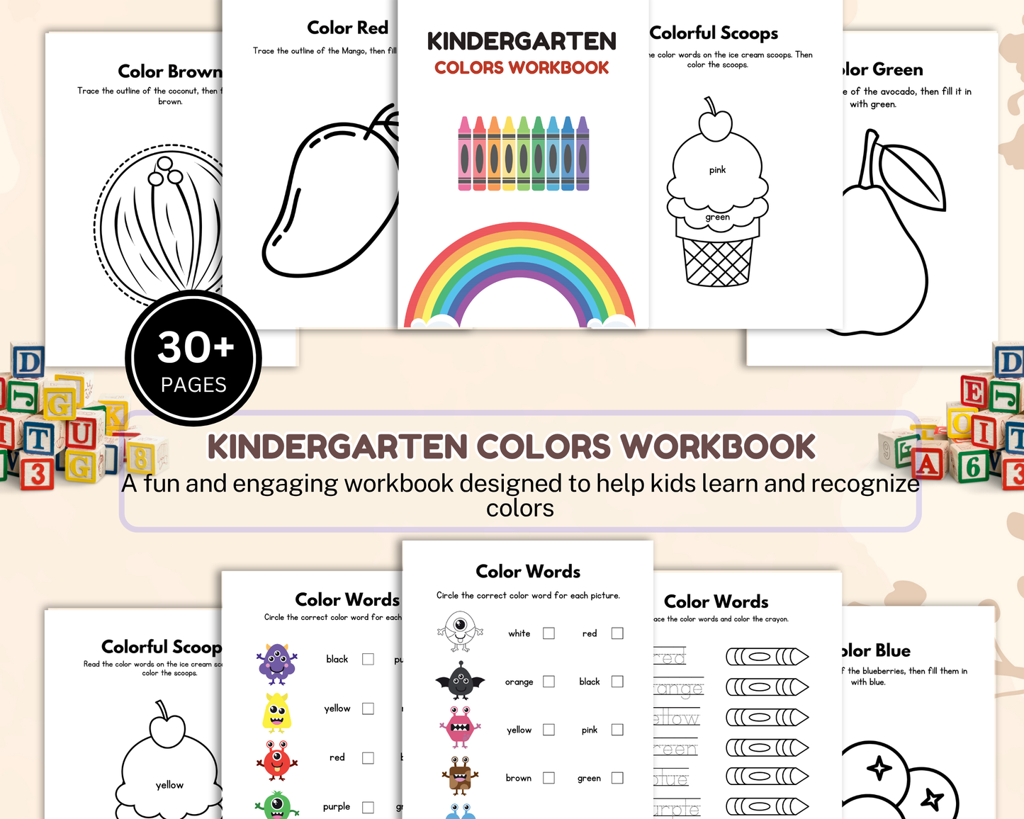 Kindergarten Colors Workbook | Printable Color Recognition & Learning Activities for Kids