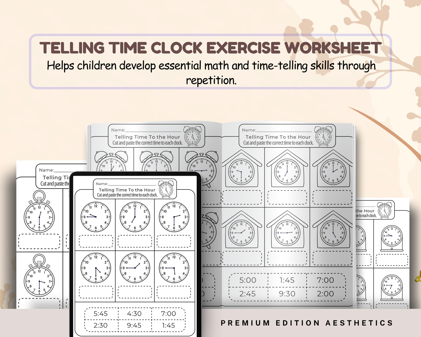 Telling Time Clock Worksheet | Printable Time Learning Exercises for Kids & Beginners