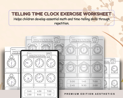 Telling Time Clock Worksheet | Printable Time Learning Exercises for Kids & Beginners