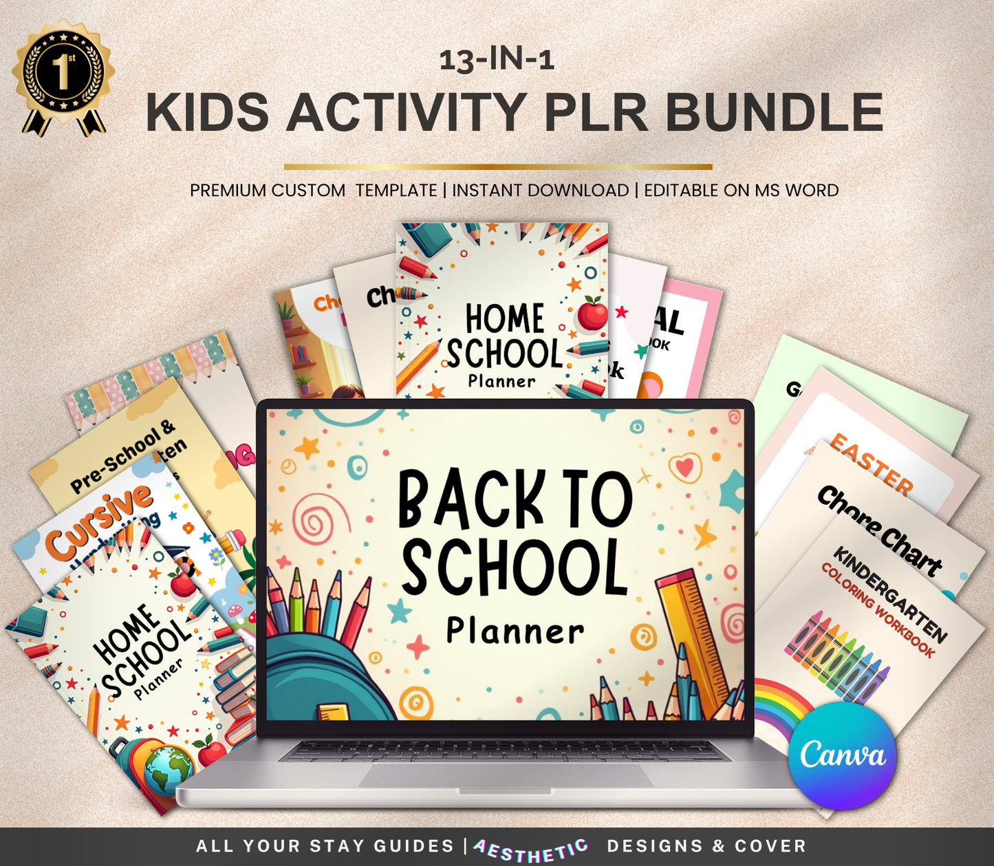 Kids Activity PLR Bundle | Editable Canva Printable Worksheets & Learning Games for Children