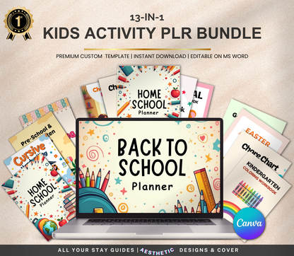 Kids Activity PLR Bundle | Editable Canva Printable Worksheets & Learning Games for Children