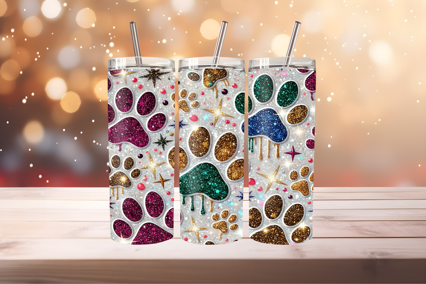 Pet Paw Tumbler Design PNG | Dog &amp; Cat Paw Print Wrap, Sublimation Tumbler Design, Cute Animal Lover Gift, 20oz Skinny Tumbler Template