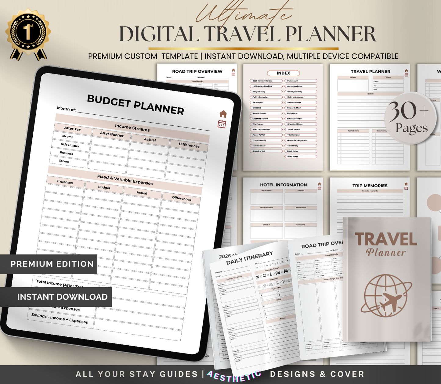 Digital Travel Planner | Editable Trip Organizer & Itinerary Planner