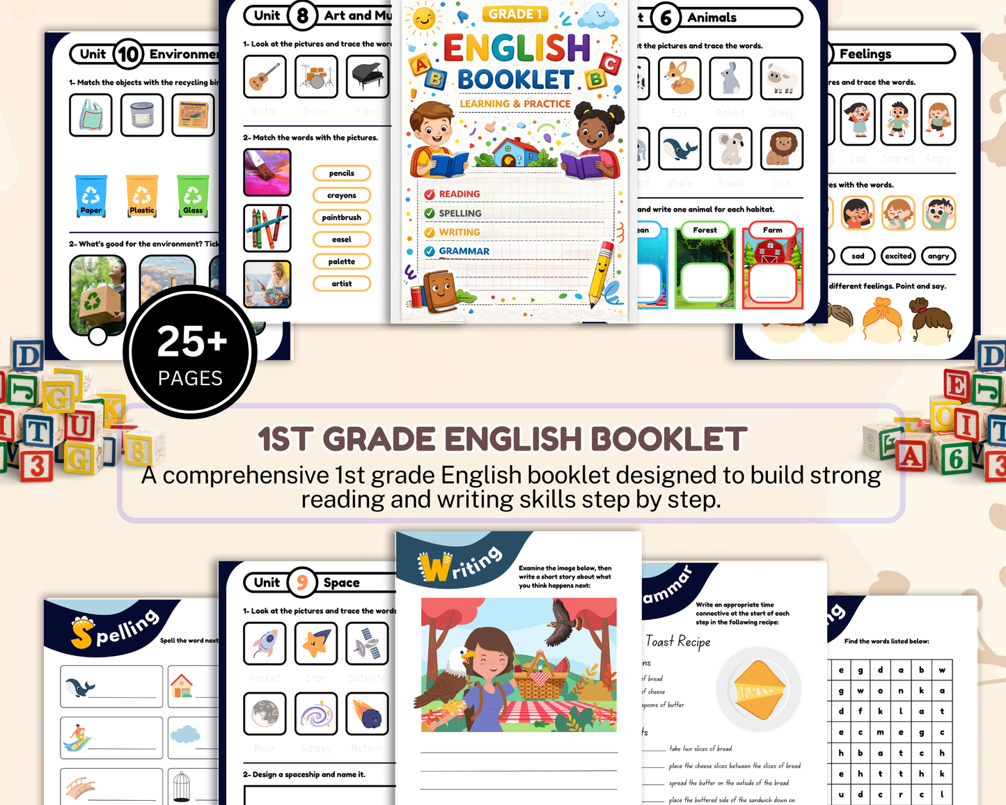 1st Grade English Workbook | Printable Reading, Writing & Grammar Activities for Kids