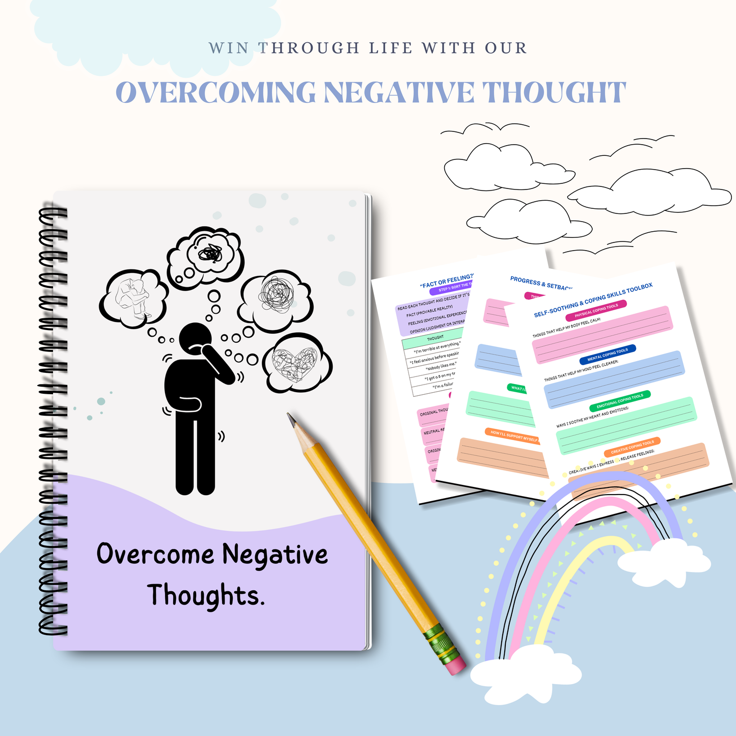 Overcome Negative Thoughts Workbook PDF | Positive Thinking Journal, CBT Worksheets, Mental Health Planner, Self Help &amp; Mindset Reset Guide