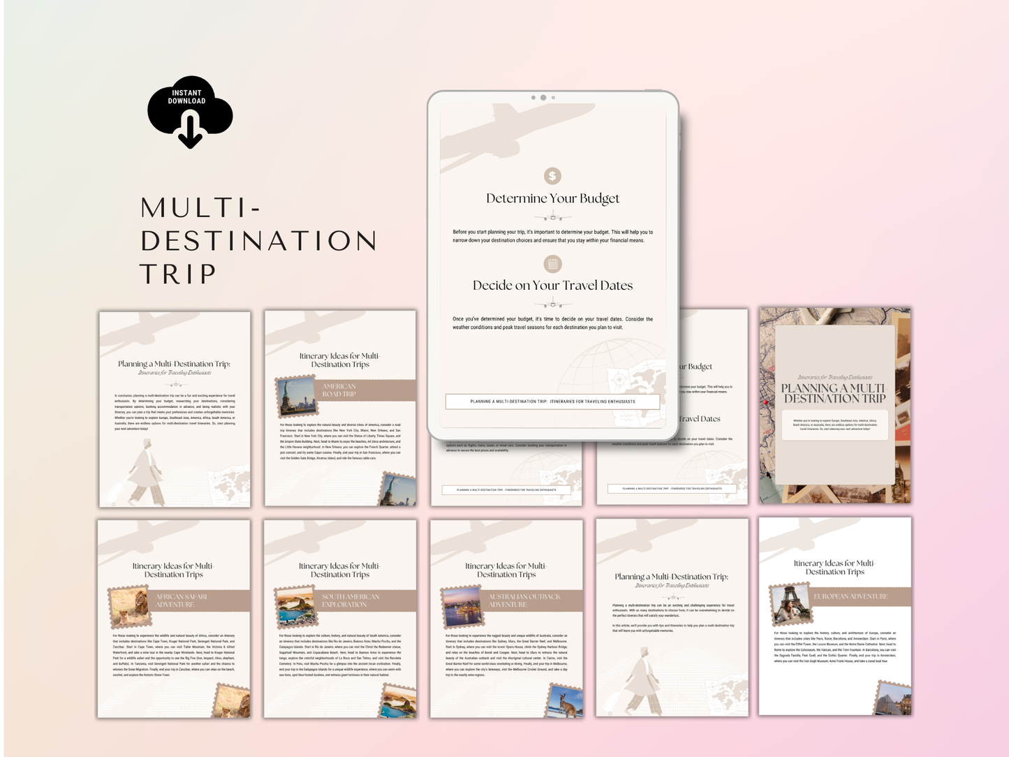 Multi-Destination Trip Planner | Printable Travel Itinerary Organizer