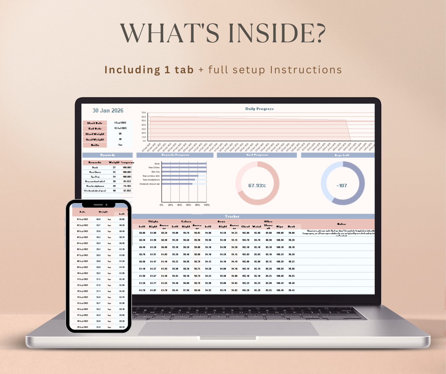 Weight Loss Tracker Spreadsheet | Fitness & Progress Google Sheets Body Measurement Planner