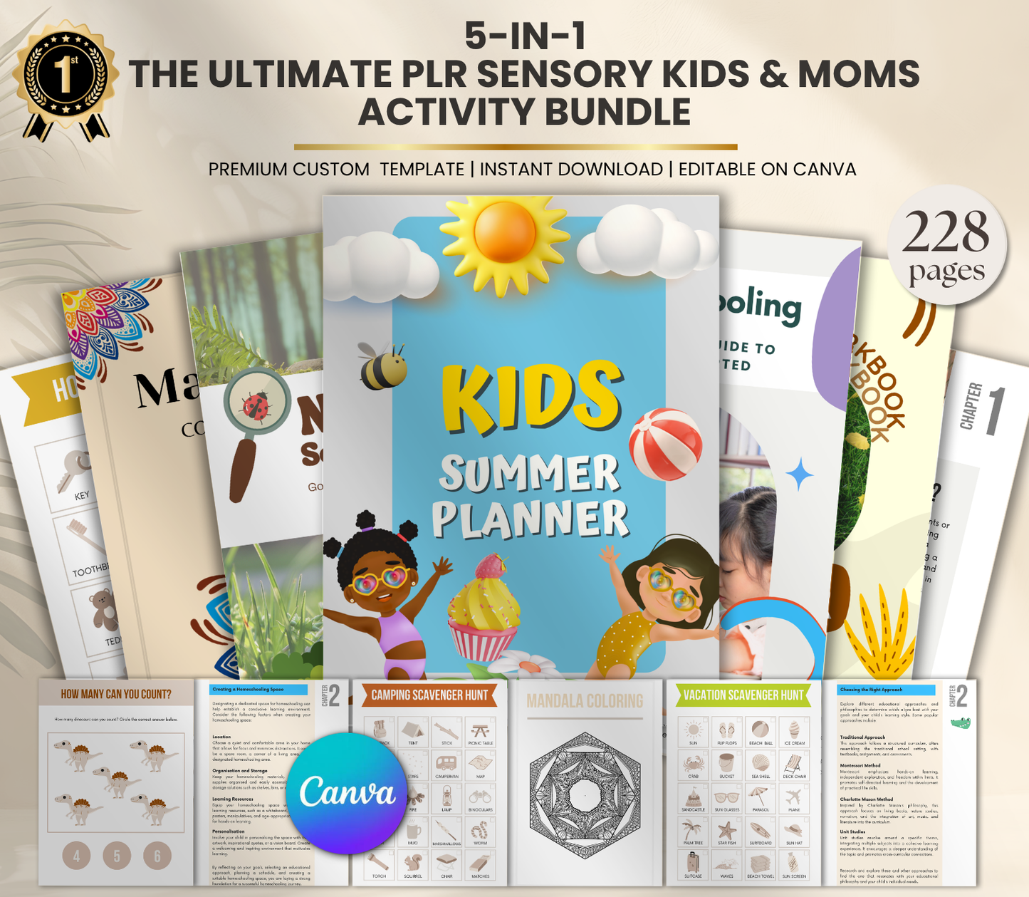 5-in-1 Sensory Kids & Moms Activity Bundle PLR | Editable Canva Templates for Learning & Fun