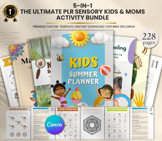 5-in-1 Sensory Kids & Moms Activity Bundle PLR | Editable Canva Templates for Learning & Fun