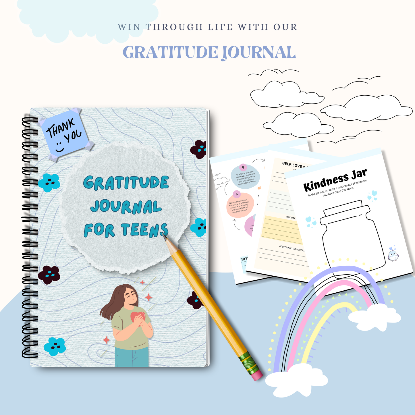 Gratitude Journal PDF | Daily Reflection, Mindfulness &amp; Positivity Workbook, Self-Care and Personal Growth Journal