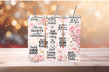 Inspirational Tumbler Wrap PNG | Motivational Quote Design, 20oz Skinny Tumbler Sublimation, Positive Mindset &amp; Self-Care Wrap