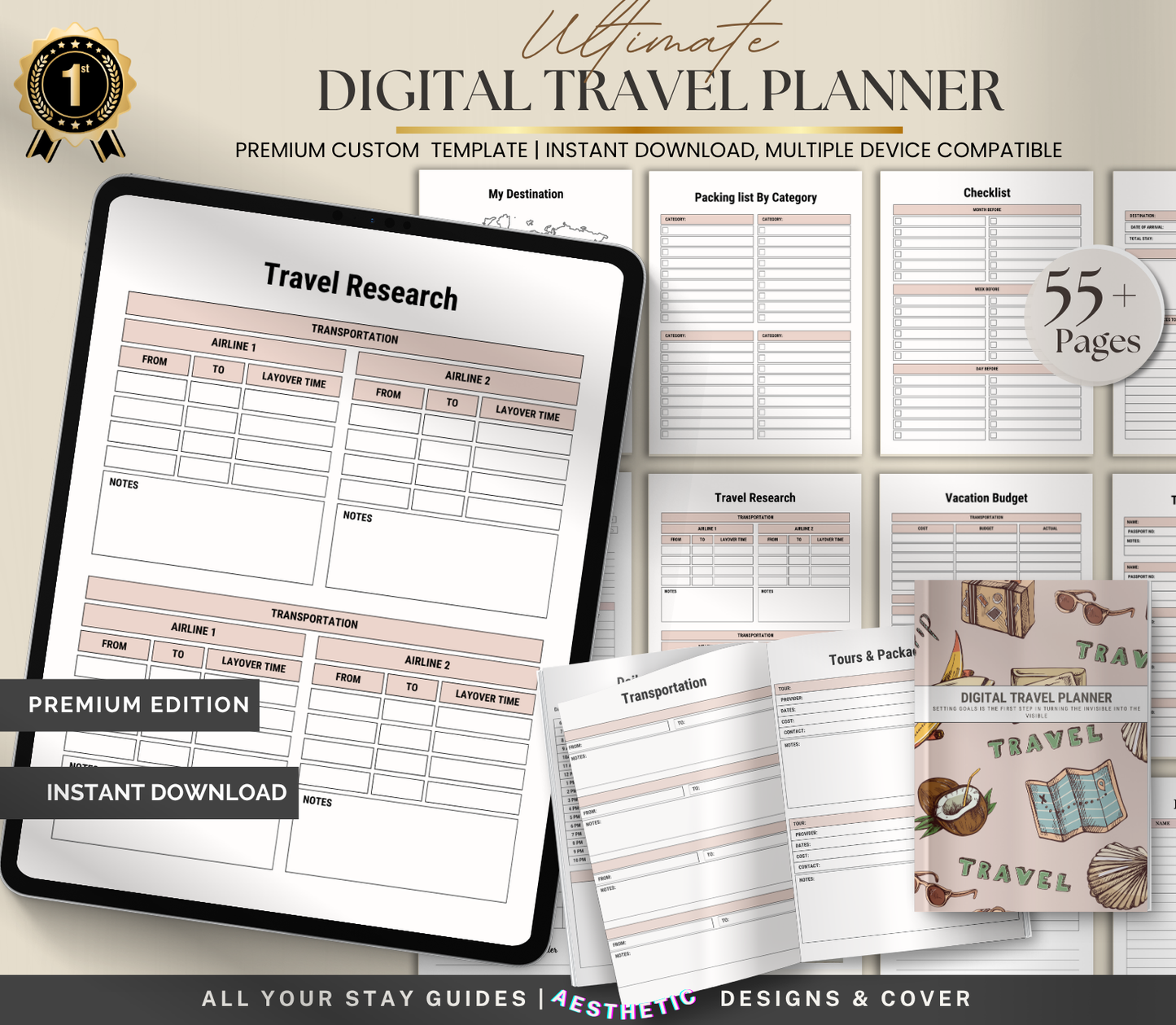 Digital Travel Planner | Editable Trip & Vacation Organizer