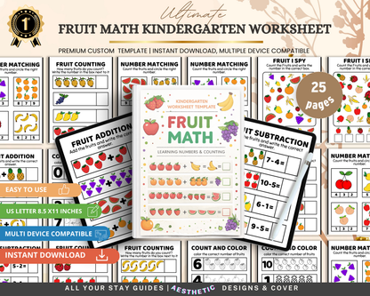 Fruit Math Worksheet for Kindergarten | Printable Counting & Addition Activities with Fun Fruit Theme