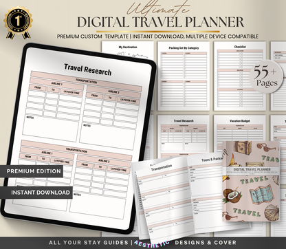 Digital Travel Planner | Editable Trip & Vacation Organizer