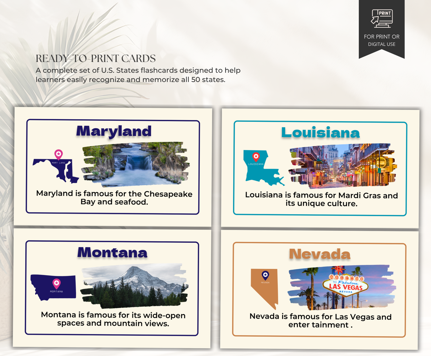 US States Flashcards | Printable Geography Study Cards PDF for Kids & Students