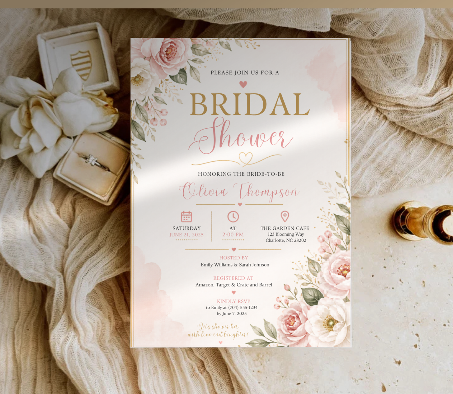 Bridal Shower Invitation Template | Editable Canva Wedding Shower Invite Design Printable & Digital