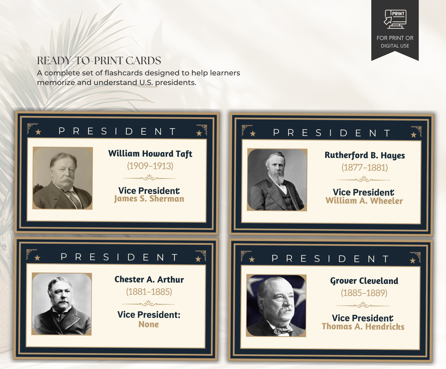 US Presidents & Vice Presidents Flashcards | Printable History Study Cards PDF