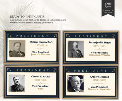 US Presidents & Vice Presidents Flashcards | Printable History Study Cards PDF
