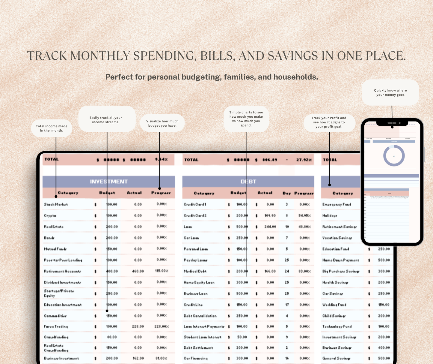 Monthly Budget Tracker Spreadsheet | Income & Expense Google Sheets Finance Planner