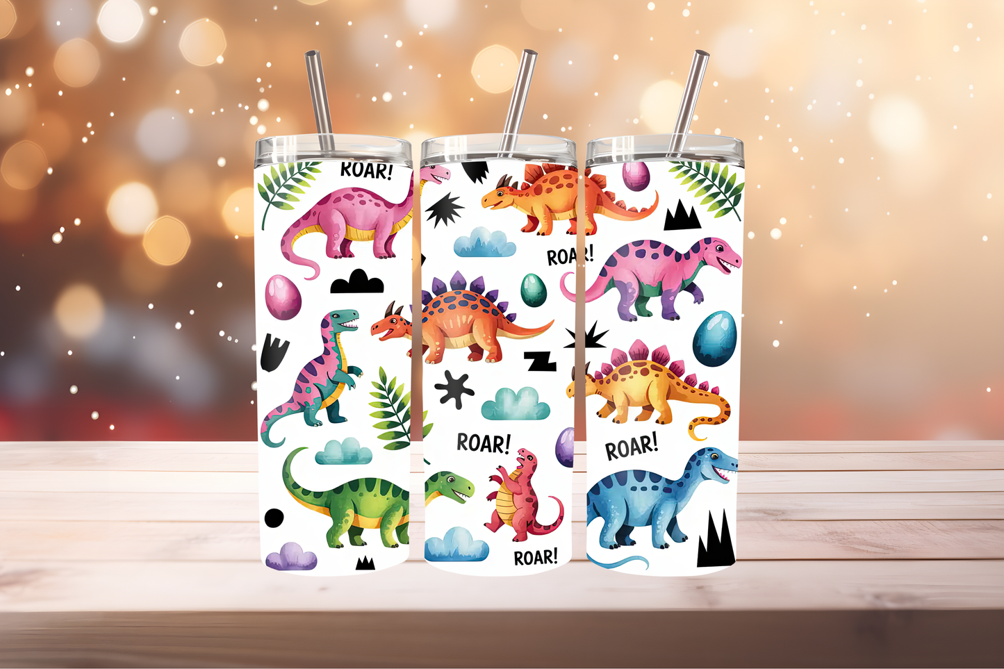 Cute Dinosaur Tumbler Wrap PNG | Kids Dino Tumbler Design, 20oz Skinny Tumbler Sublimation, Fun Dinosaur Wrap Template