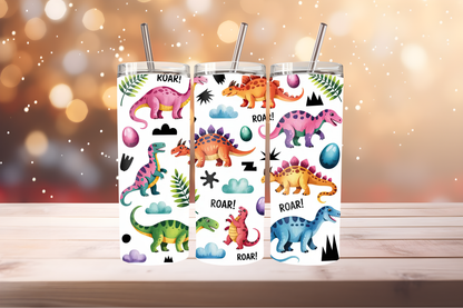 Cute Dinosaur Tumbler Wrap PNG | Kids Dino Tumbler Design, 20oz Skinny Tumbler Sublimation, Fun Dinosaur Wrap Template