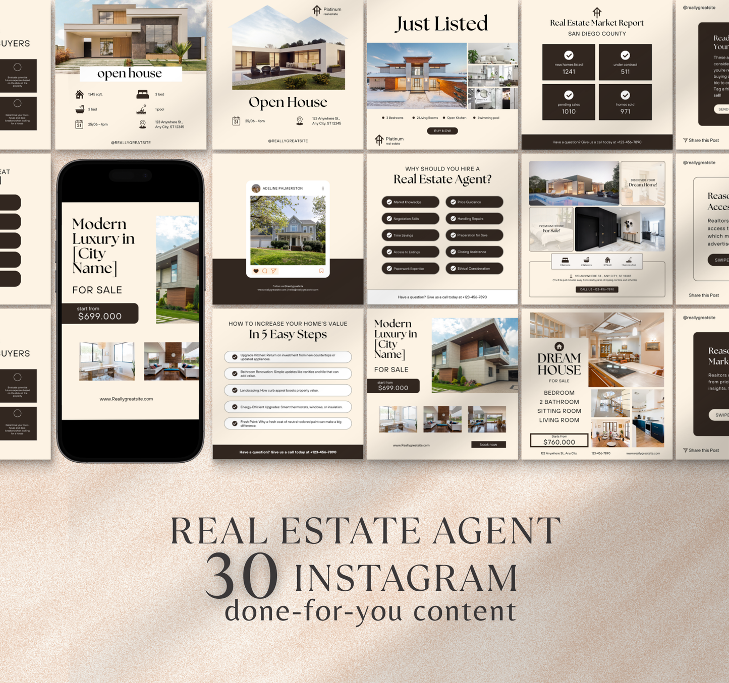 Real Estate Agent Instagram Templates | Editable Canva Social Media Posts for Realtors