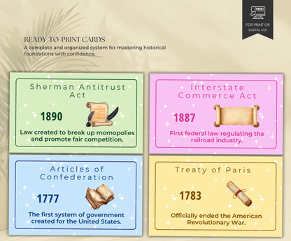 Historical Documents Flashcards | Printable US History Study Cards PDF