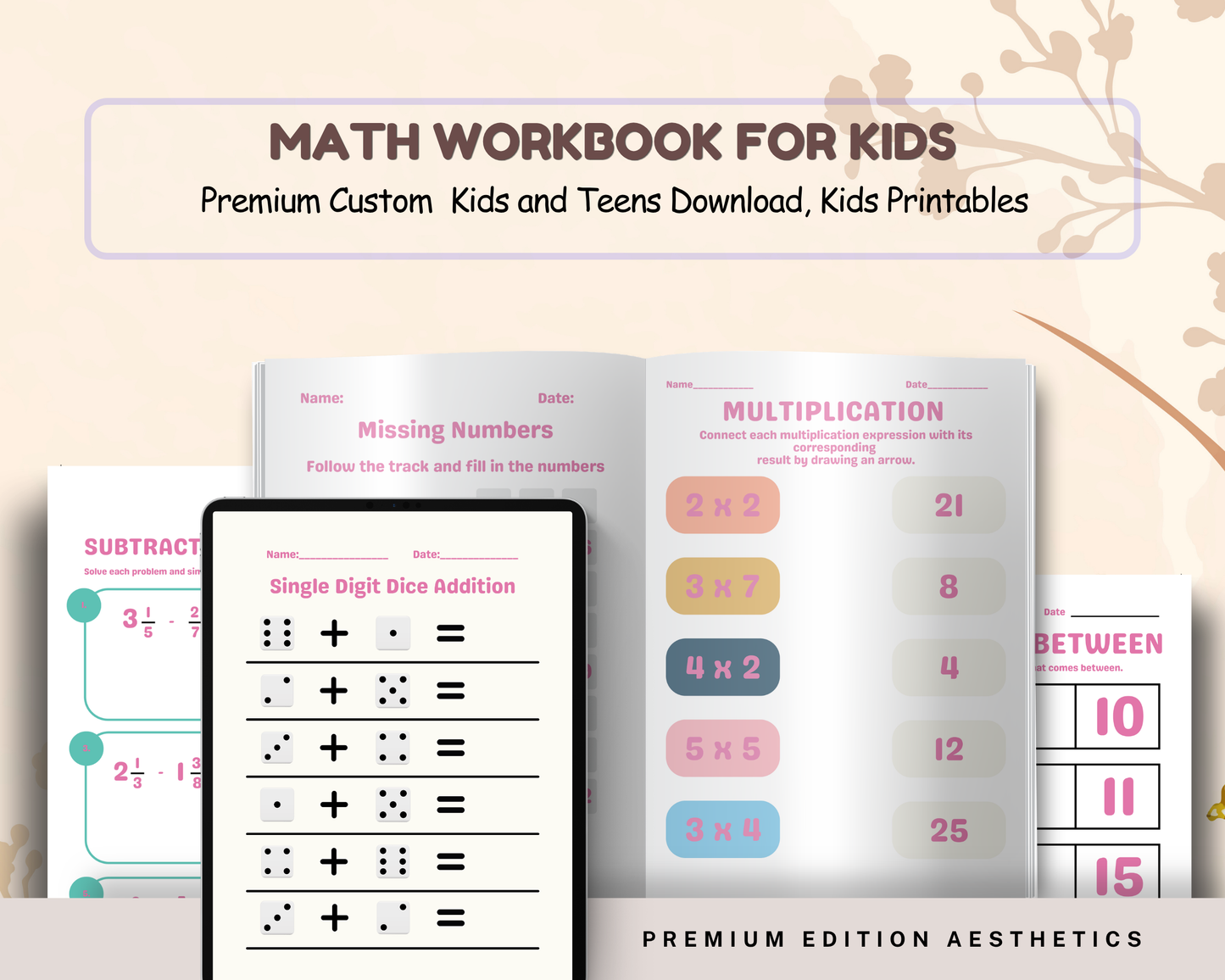 Math Workbook for Kids | Printable Math Worksheets for Addition, Subtraction & Early Learning Practice