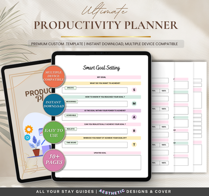 Productivity Planner | Daily, Weekly & Monthly Digital Planner PDF