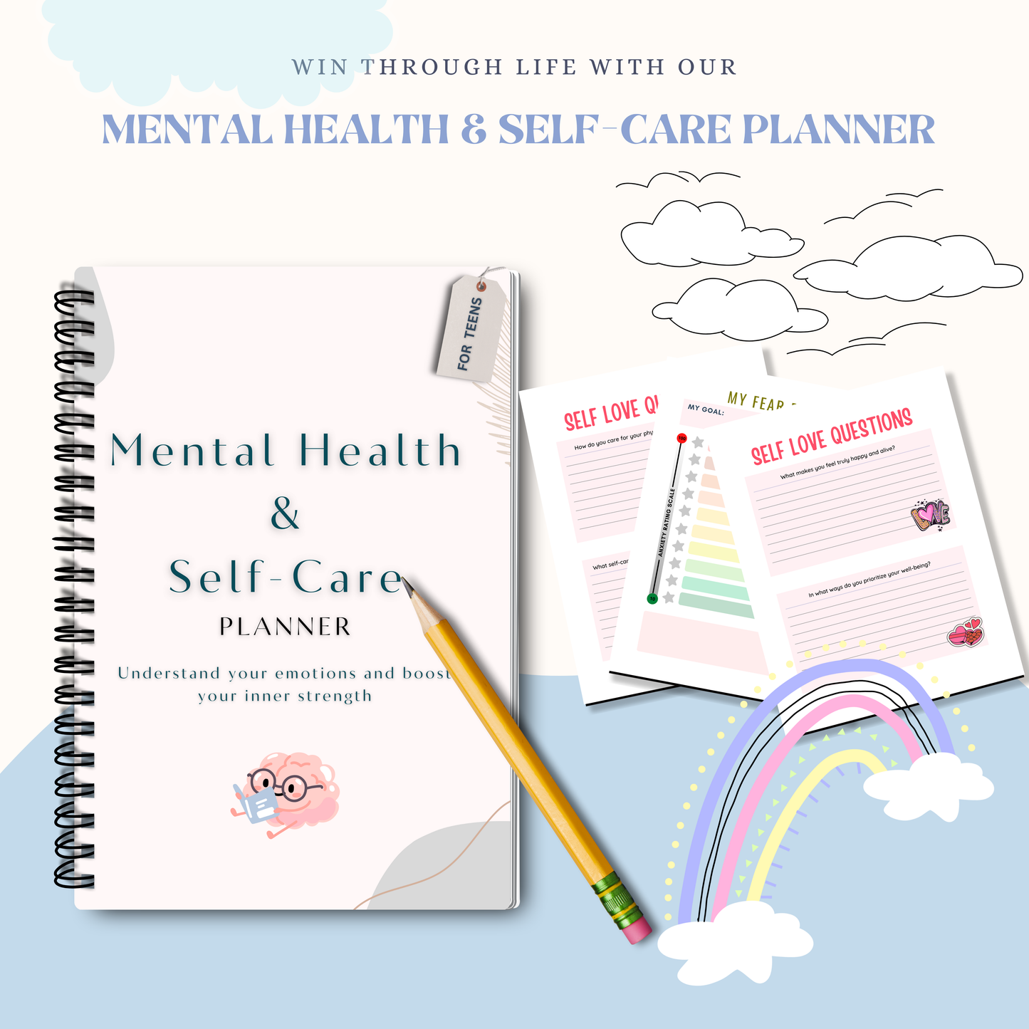 Mental Health &amp; Self-Care Planner PDF | Wellness Journal, Mood Tracker, Stress Relief Workbook, Daily Self Care &amp; Mindfulness Planner