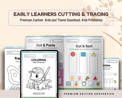 Early Learners Cutting & Tracing Worksheets | Printable Fine Motor Skills Activities for Kids