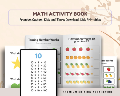 Math Activity Book for Kids | Printable Worksheets for Addition, Subtraction, Multiplication & Fun Learning