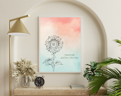 Motivational Sunflower Wall Decor Art | Inspirational Quote Wall Art, Floral Positivity Poster, Printable Sunflower Home Decor