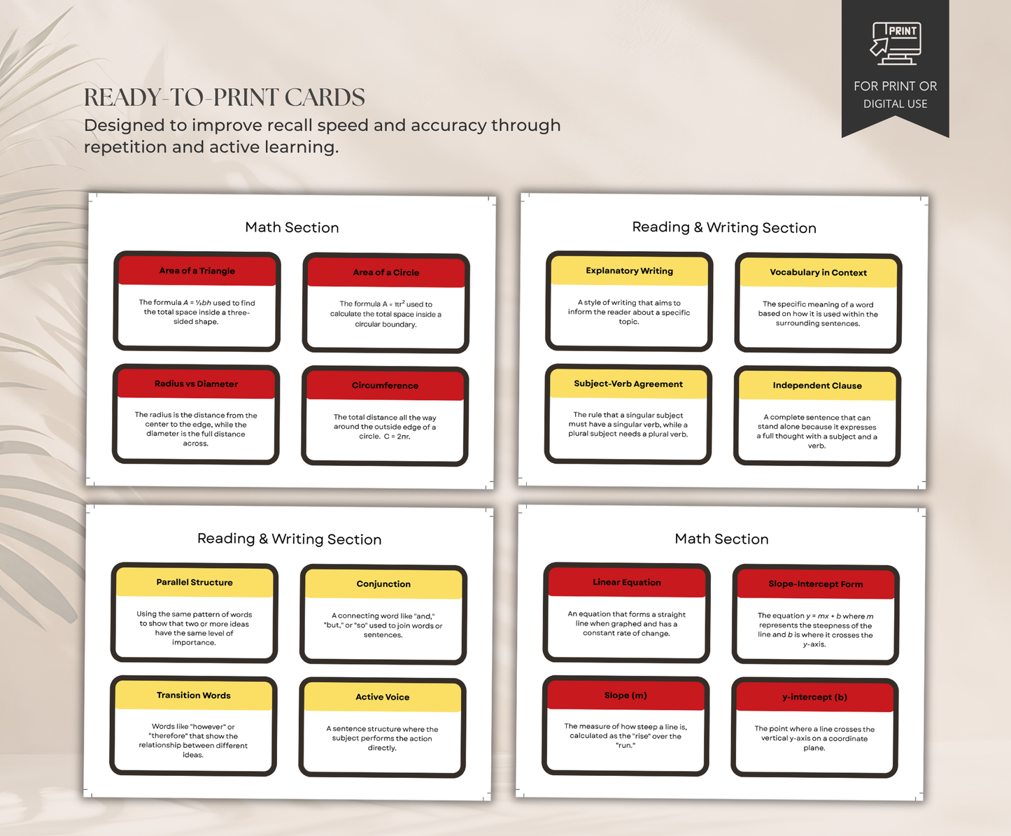 SAT Prep Flashcards Bundle | Printable Study Cards for Exam Success